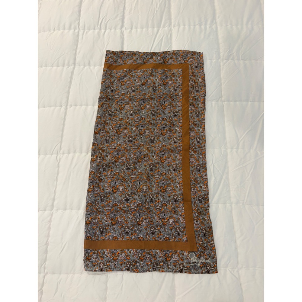 Schiaparelli Vintage Silk Scarf Orange Grey Floral Paisley Signature Border